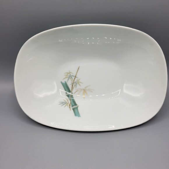 Vtg Noritake Oriental 6341 Oval Serving Bowl White Bamboo Design Japan Porcelain - Picture 2 of 9
